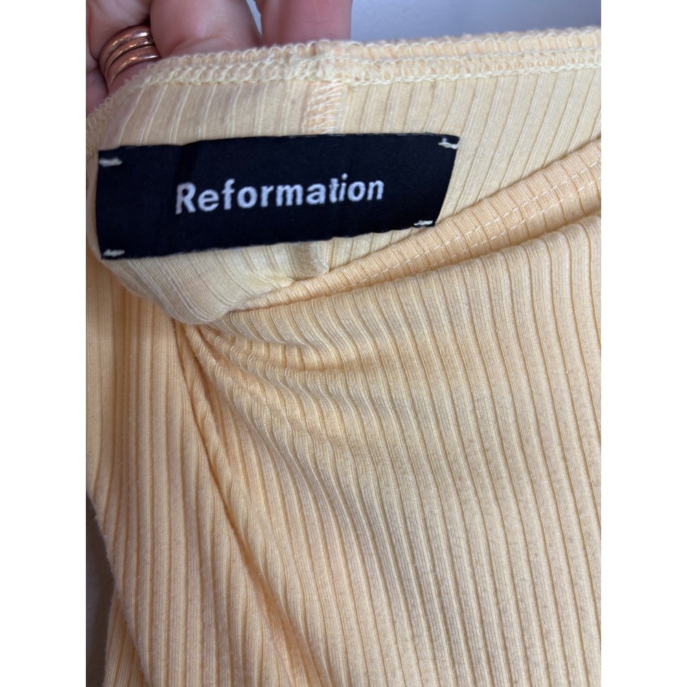 Reformation Small Yellow Ribbed Midi Dress‎ Fit Flare Sleeveless Stretch - Picture 3 of 6